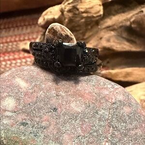 Black Gothic Style engagement and wedding rings